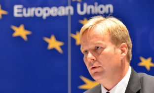 Newly appointed EU Special Representative to Bosnia and Herzegovina, Danish diplomat, Peter Sorensen, speaks during a press conference after presenting his accreditation letters in Sarajevo, on September 9, 2011. AFP PHOTO ELVIS BARUKCIC (Photo by ELVIS BARUKCIC / AFP)
