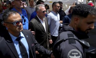 White House special envoy Steve Witkoff, centre, arrives to meet families of hostages at the plaza known as the hostages square in Tel Aviv, Israel, Saturday, Aug. 2, 2025. ( AP Photo/Ariel Schalit)